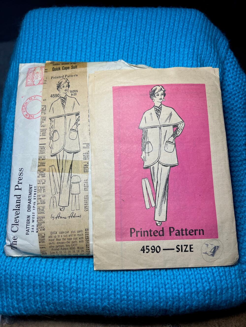 Anne Adams Sewing pattern cape suit jacket pants 1960s size 14